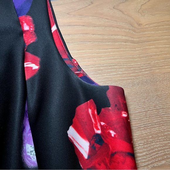 Calvin Klein Scuba Knit Black Floral Sheath Dress Career Wedding Guest Stretch - Picture 10 of 11